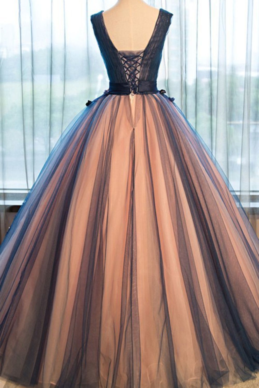 Dressime Ball Gown V Neck Tulle Appliques Lomg Princess Dress dressime