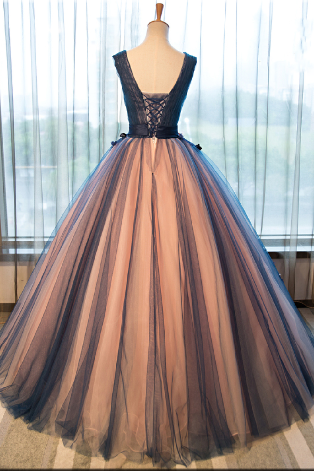 Dressime Ball Gown V Neck Tulle Appliques Lomg Princess Dress dressime