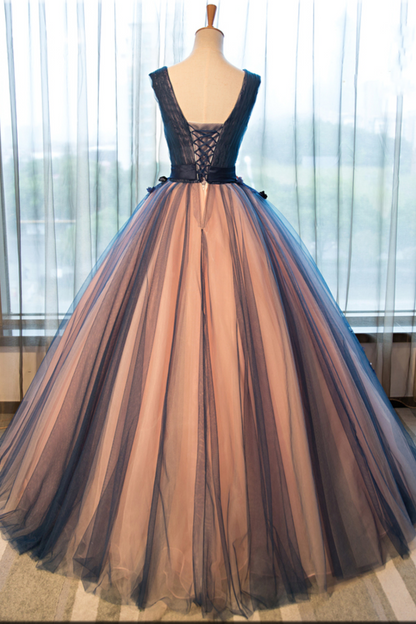 Dressime Ball Gown V Neck Tulle Appliques Lomg Princess Dress dressime