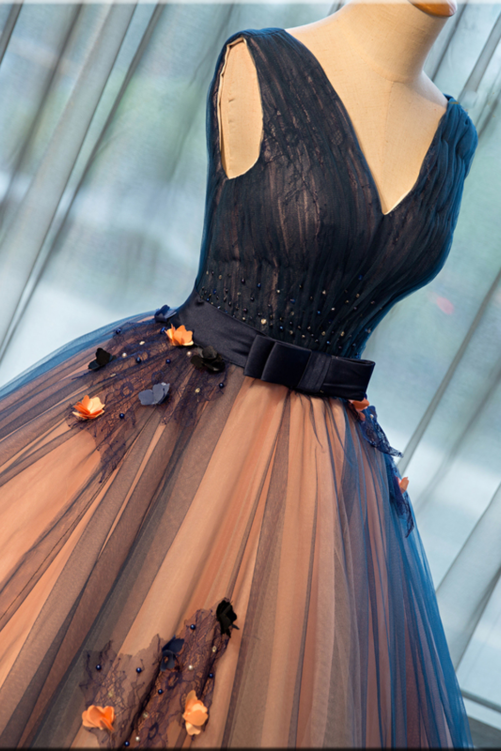 Dressime Ball Gown V Neck Tulle Appliques Lomg Princess Dress dressime