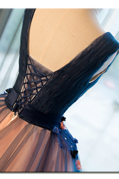 Dressime Ball Gown V Neck Tulle Appliques Lomg Princess Dress dressime