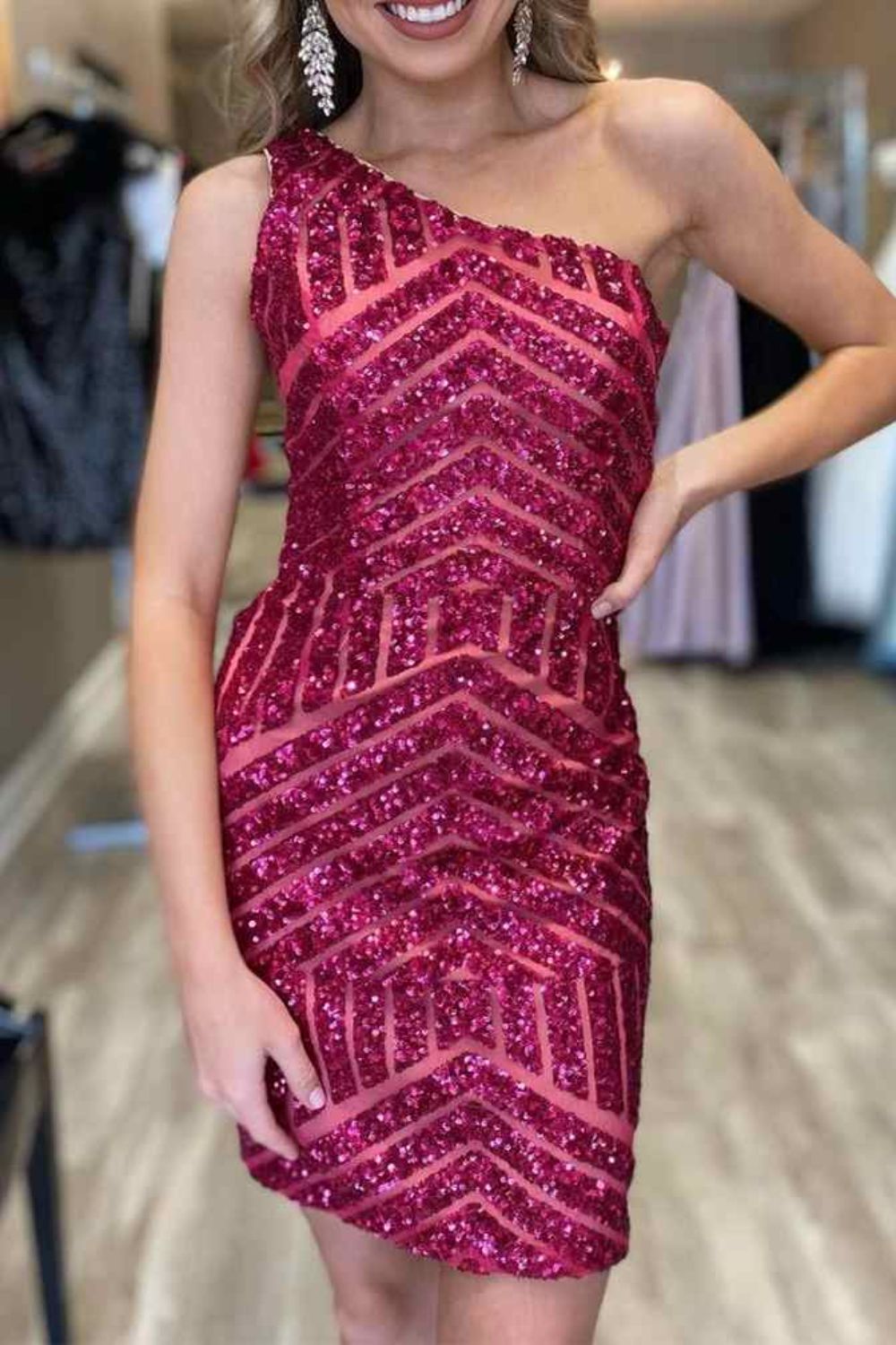 Dressime Bodycon One Shoulder Sequin Short/Mini Homecoming Dress dressime