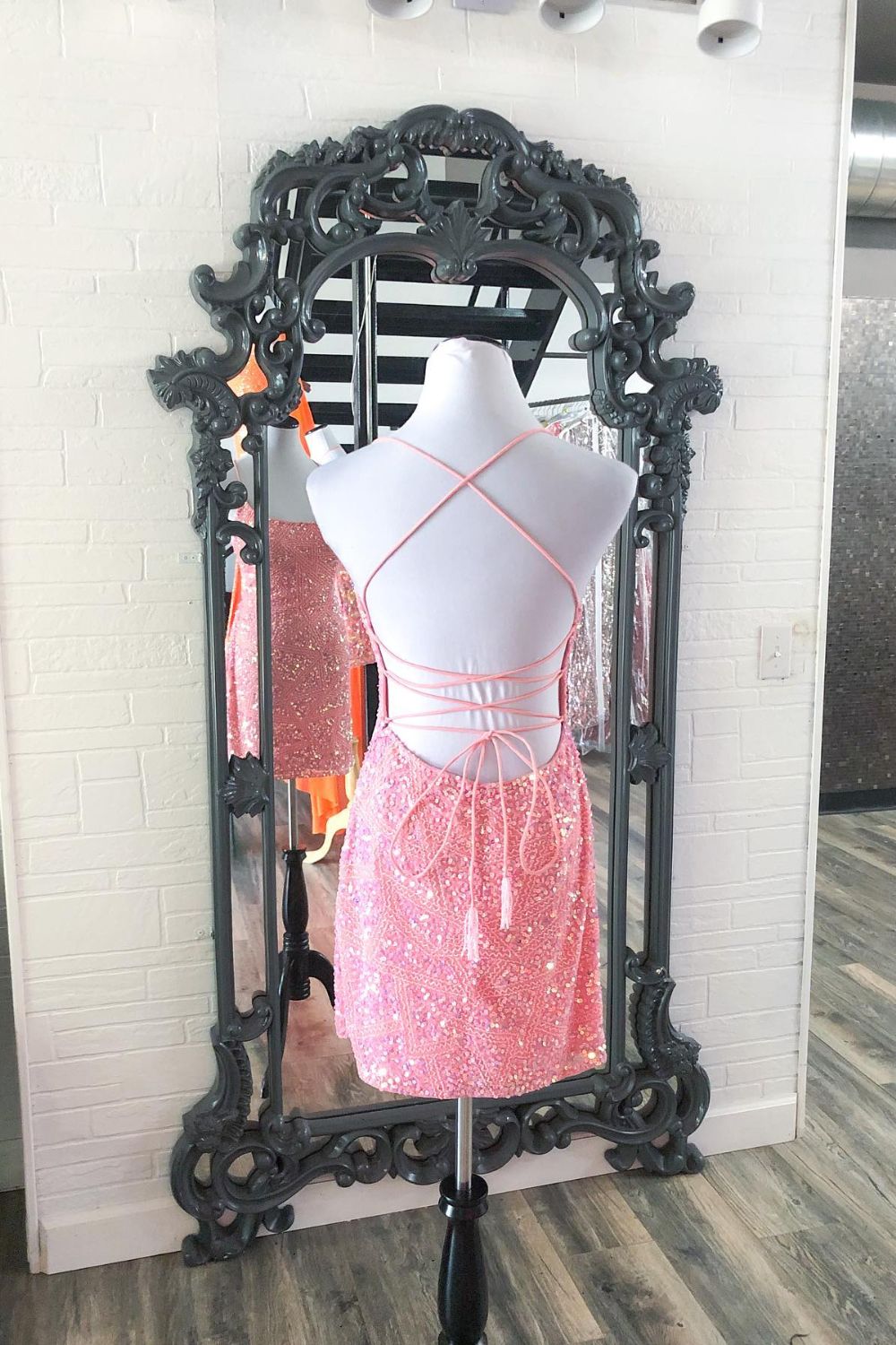 Dressime Bodycon Spaghetti Straps Sequin Lace Up Short Homecoming Dress dressime