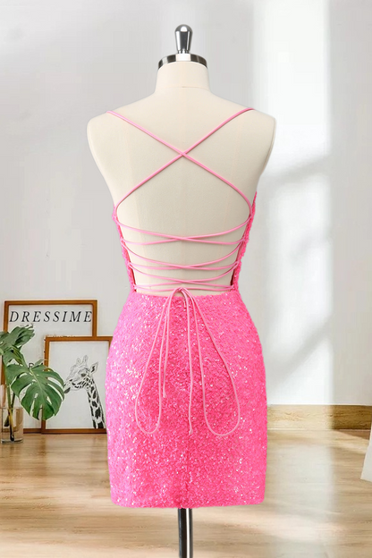 Dressime Bodycon Spaghetti Straps Sequins Short/Mini Homecoming Dress dressime