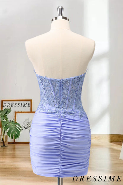 Dressime Bodycon Strapless Corset Pleated Tight Short/MiniHomecoming Dress with Appliques dressime