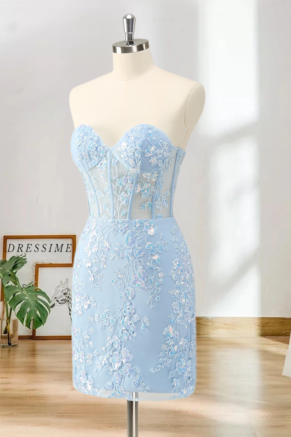 Dressime Bodycon Sweetheart Corset Tight Short/Mini Homecoming Dress with Sequin Appliques dressime