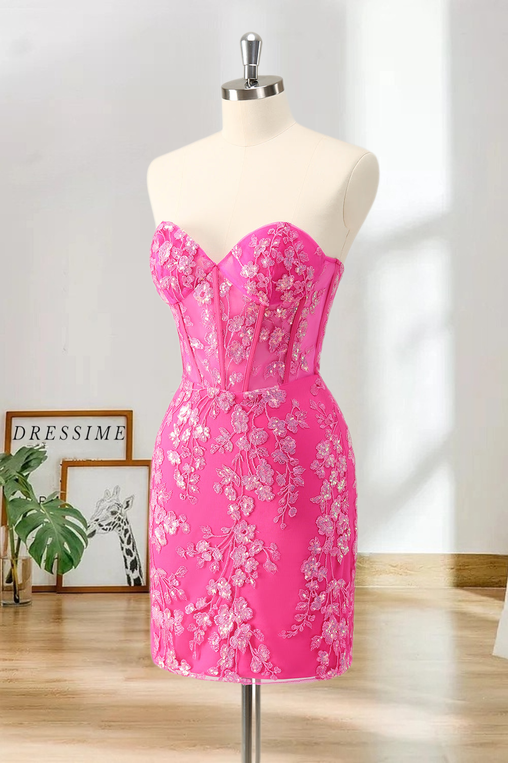 Dressime Bodycon Sweetheart Corset Tight Short/Mini Homecoming Dress with Sequin Appliques dressime