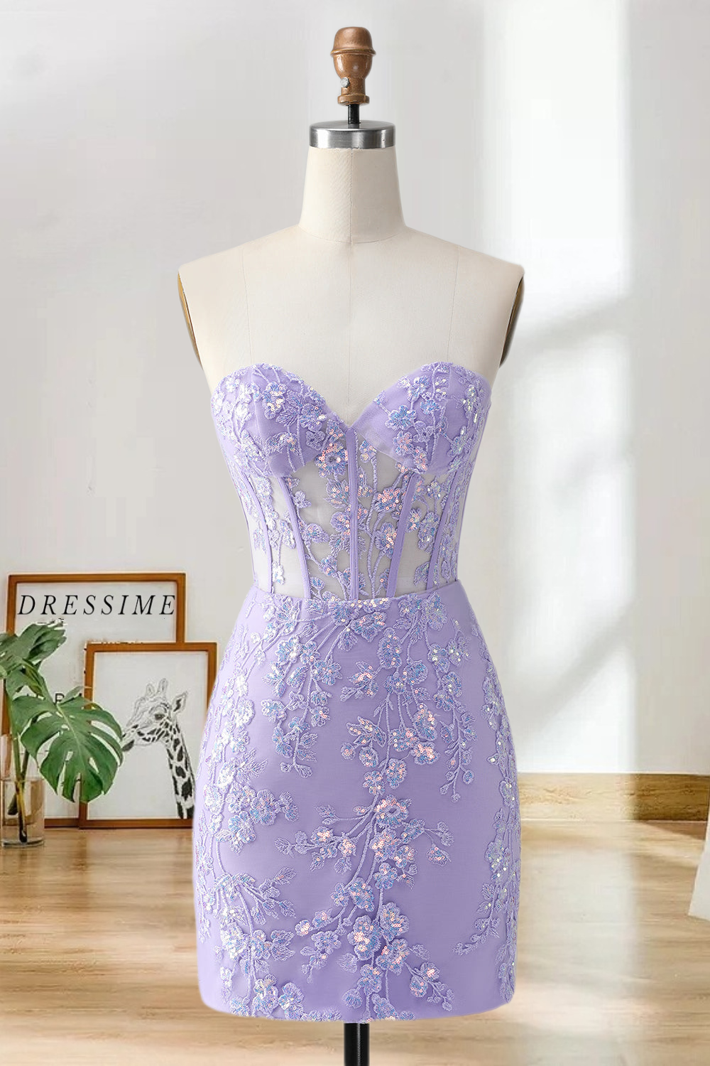 Dressime Bodycon Sweetheart Corset Tight Short/Mini Homecoming Dress with Sequin Appliques dressime