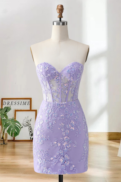 Dressime Bodycon Sweetheart Corset Tight Short/Mini Homecoming Dress with Sequin Appliques dressime