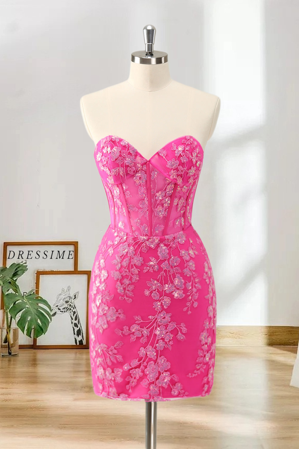 Dressime Bodycon Sweetheart Corset Tight Short/Mini Homecoming Dress with Sequin Appliques dressime