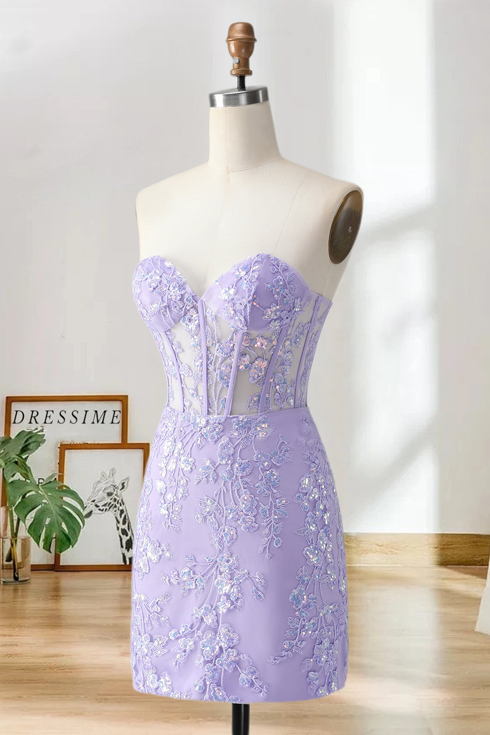 Dressime Bodycon Sweetheart Corset Tight Short/Mini Homecoming Dress with Sequin Appliques dressime