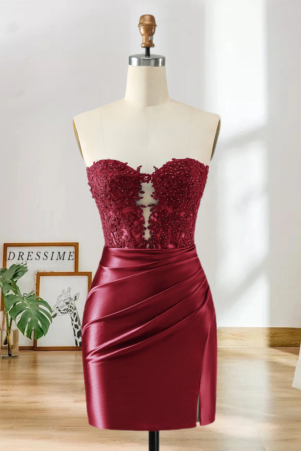 Dressime Bodycon Sweetheart Satin Lace Short/Mini Homecoming Dress Wit dressime Dressime Bodycon Sweetheart Satin Lace Short/Mini Homecoming Dress Wit dressime