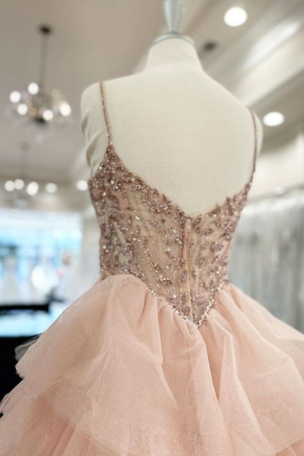 Dressime Charming A Line Spaghetti Straps Tulle Long Prom Dress with Beaded dressime