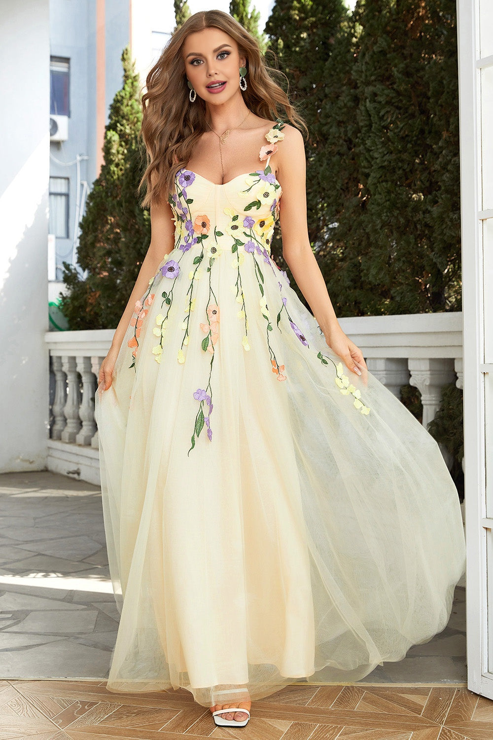 Dressime Women Yellow Flower Prom Dresses Classy Long Sweetheart Zipper Up Charming Evening Dresses dressime Dressime Women Yellow Flower Prom Dresses Classy Long Sweetheart Zipper Up Charming Evening Dresses dressime