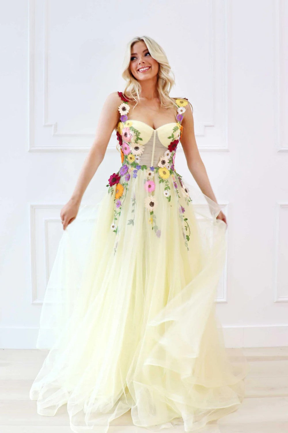Dressime Women Yellow Flower Prom Dresses Classy Long Sweetheart Zipper Up Charming Evening Dresses dressime Dressime Women Yellow Flower Prom Dresses Classy Long Sweetheart Zipper Up Charming Evening Dresses dressime
