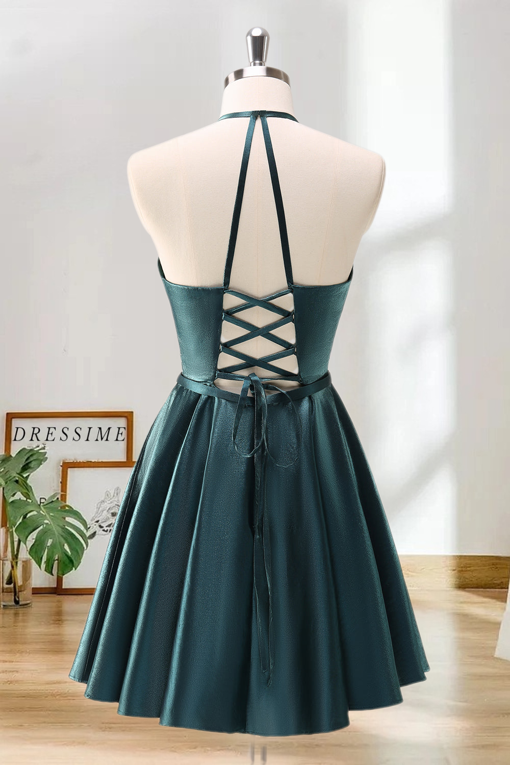 Dressime Cute A Line Halter Satin Short/Mini Homecoming Dress dressime