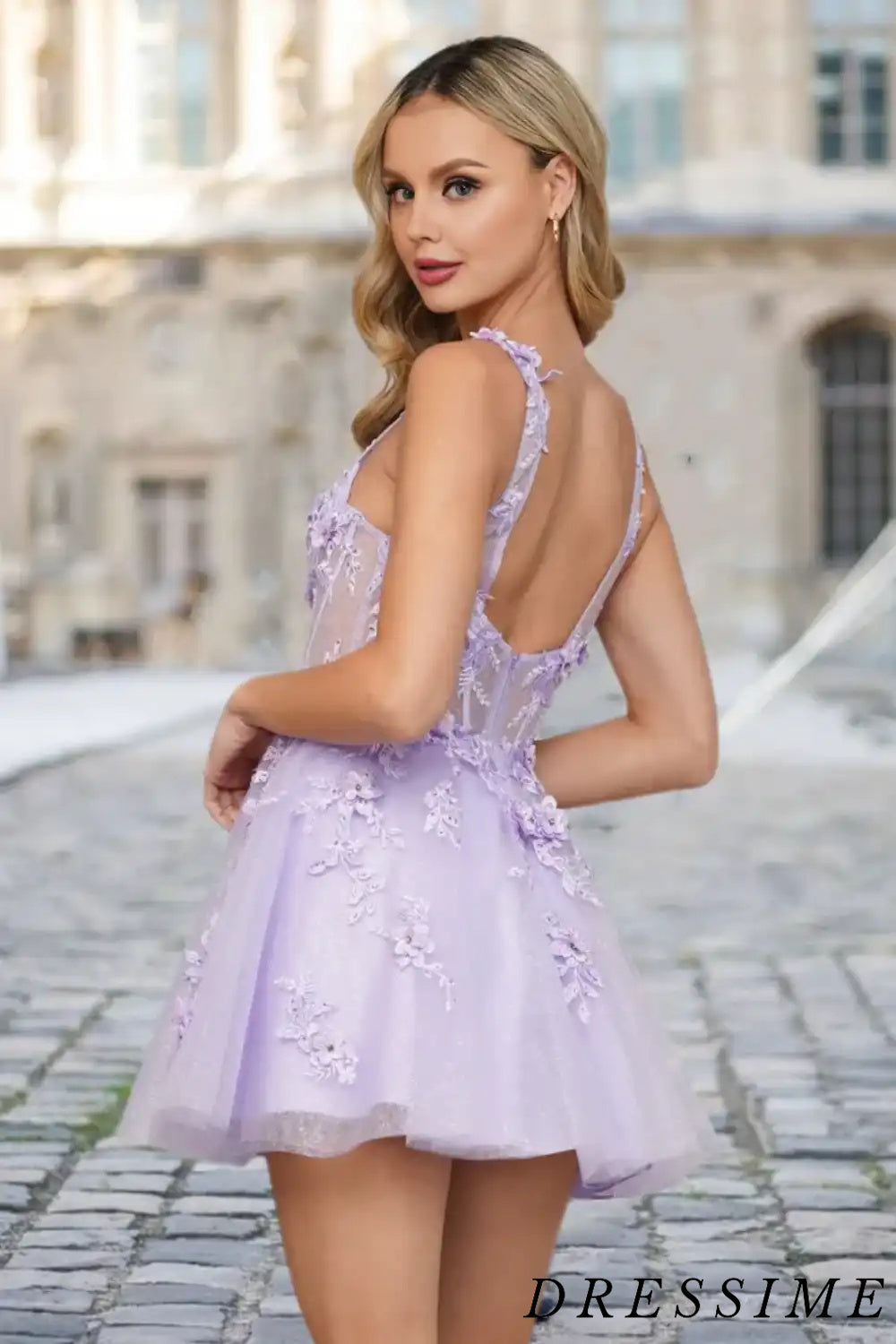 Dressime Cute A Line Straps V Neck Tulle Short/Mini Homecoming Dress w dressime Dressime Cute A Line Straps V Neck Tulle Short/Mini Homecoming Dress w dressime