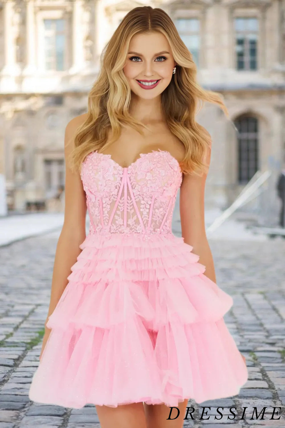 Dressime Cute A Line Tiered Sweetheart Tulle Short Homecoming Dresses – dressime