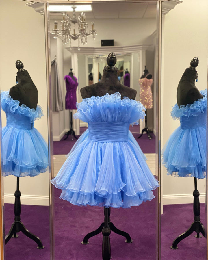 dressimeCute Strapless Pleated Ruffles Short Homecoming Dresses 