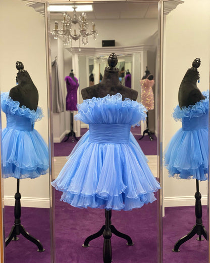 dressimeCute Strapless Pleated Ruffles Short Homecoming Dresses 
