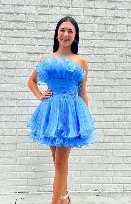 dressimeCute Strapless Pleated Ruffles Short Homecoming Dresses 