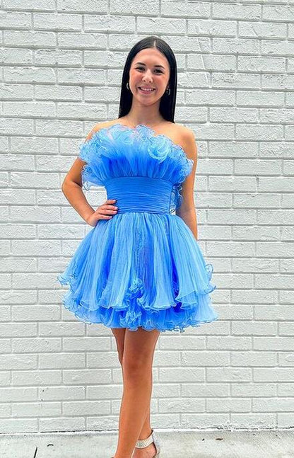 dressimeCute Strapless Pleated Ruffles Short Homecoming Dresses 