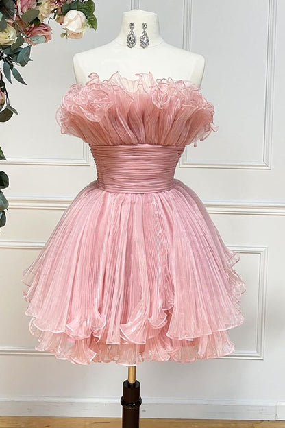 dressimeCute Strapless Pleated Ruffles Short Homecoming Dresses 