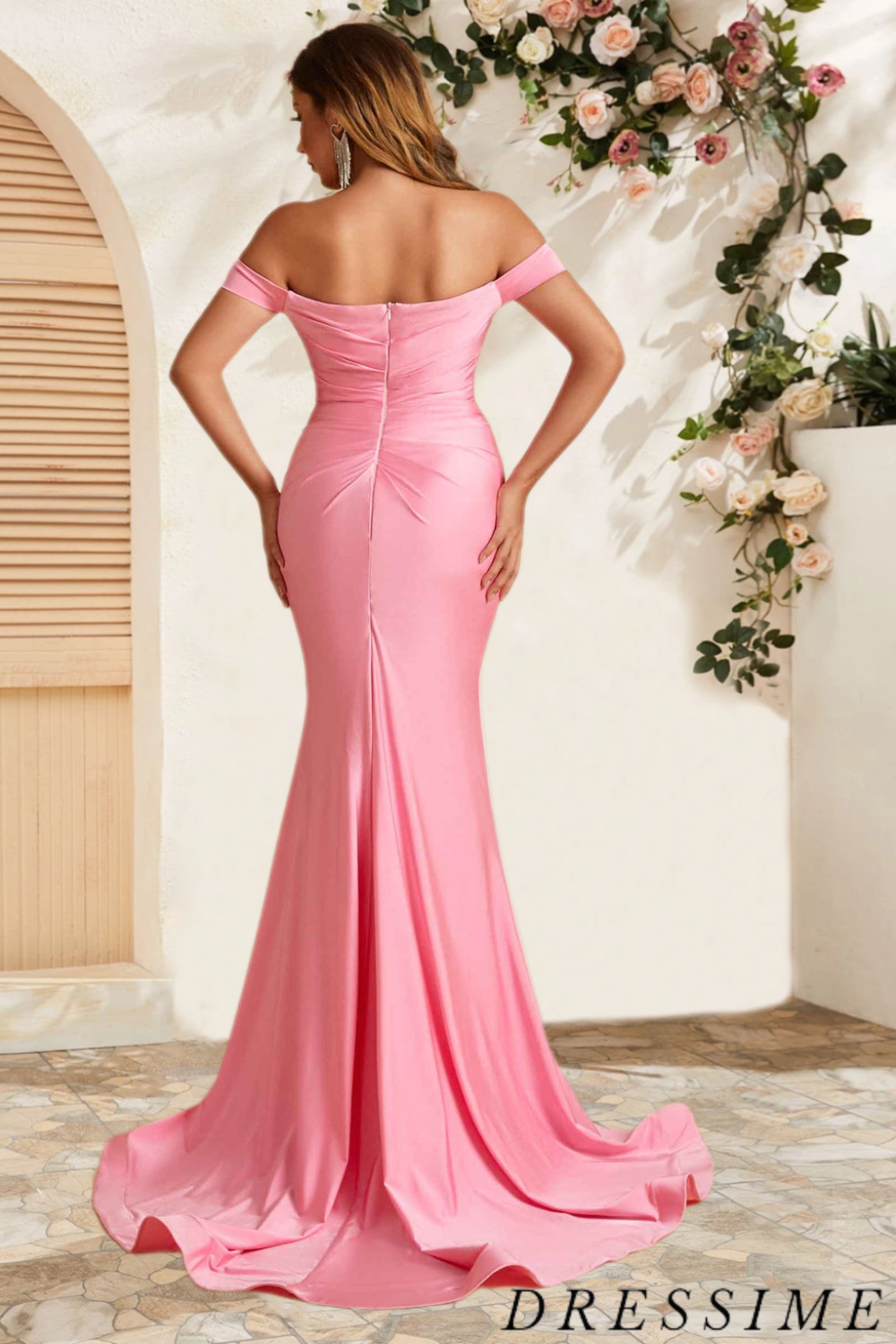 Dressime Delicate Mermaid Off The Shoulder Satin Long Bridesmaid Dress dressime Dressime Delicate Mermaid Off The Shoulder Satin Long Bridesmaid Dress dressime