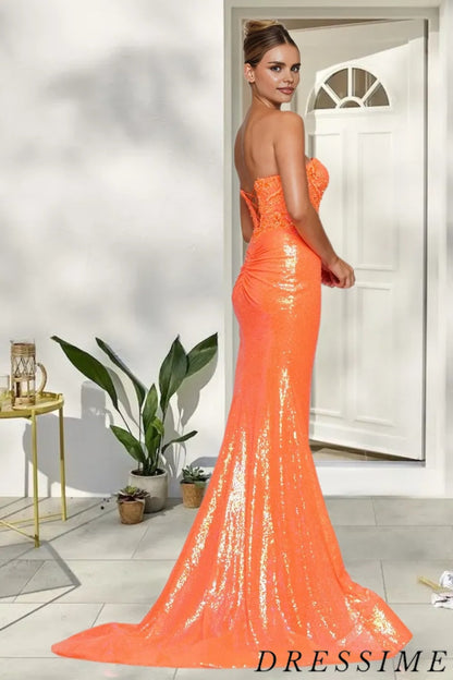 Dressime Delicate Mermaid Strapless Sequin Long Prom Dress With Slit dressime
