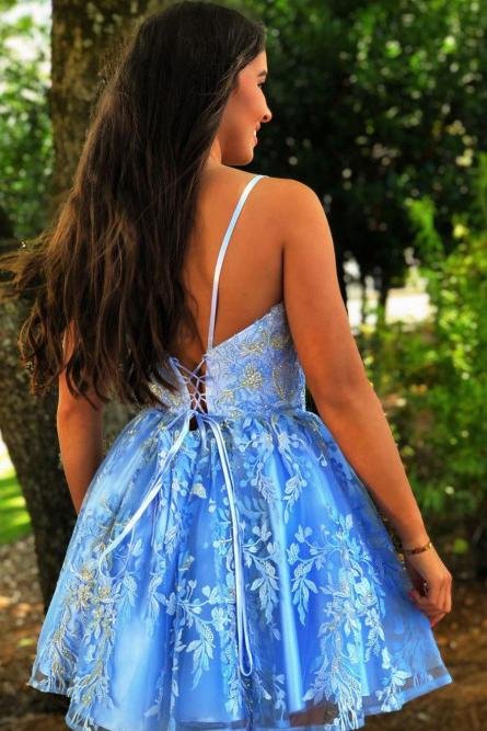 Dressime Dressime A Line Spaghetti Straps Blue Homecoming Dresses with dressime Dressime Dressime A Line Spaghetti Straps Blue Homecoming Dresses with dressime