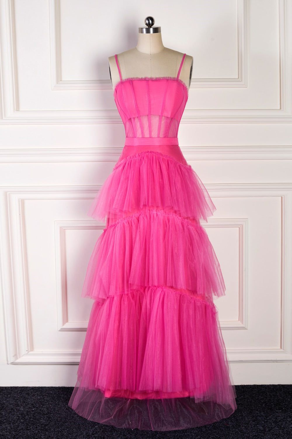Dressime Elegant A Line Spaghetti Straps Tiered Tulle Long Prom Dresse dressime Dressime Elegant A Line Spaghetti Straps Tiered Tulle Long Prom Dresse dressime