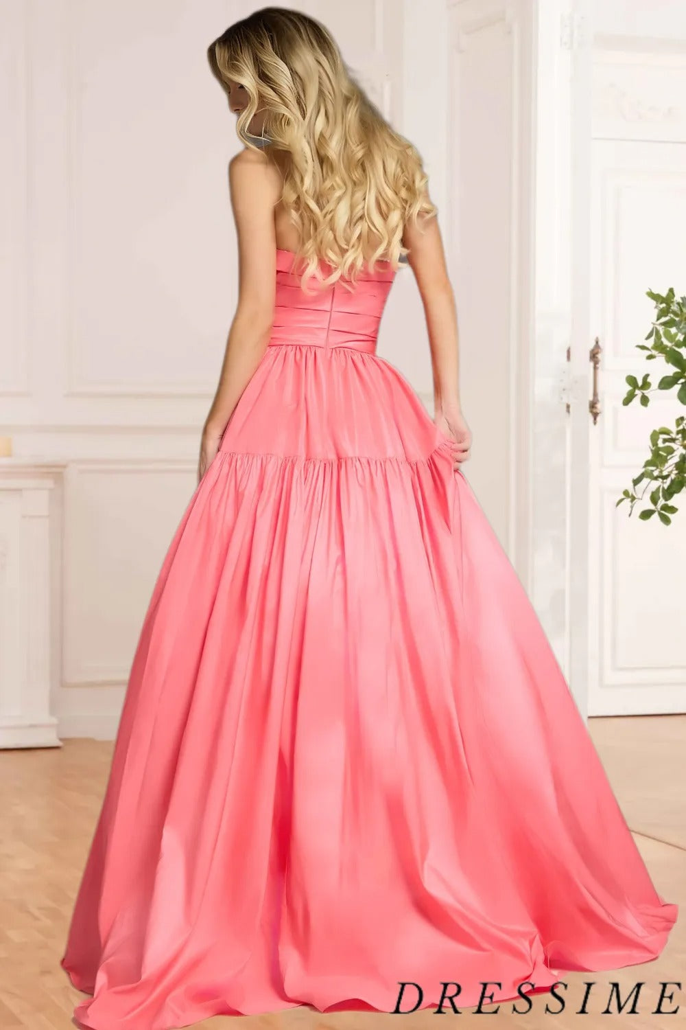Dressime Elegant A Line Strapless Satin Long Prom Dress dressime
