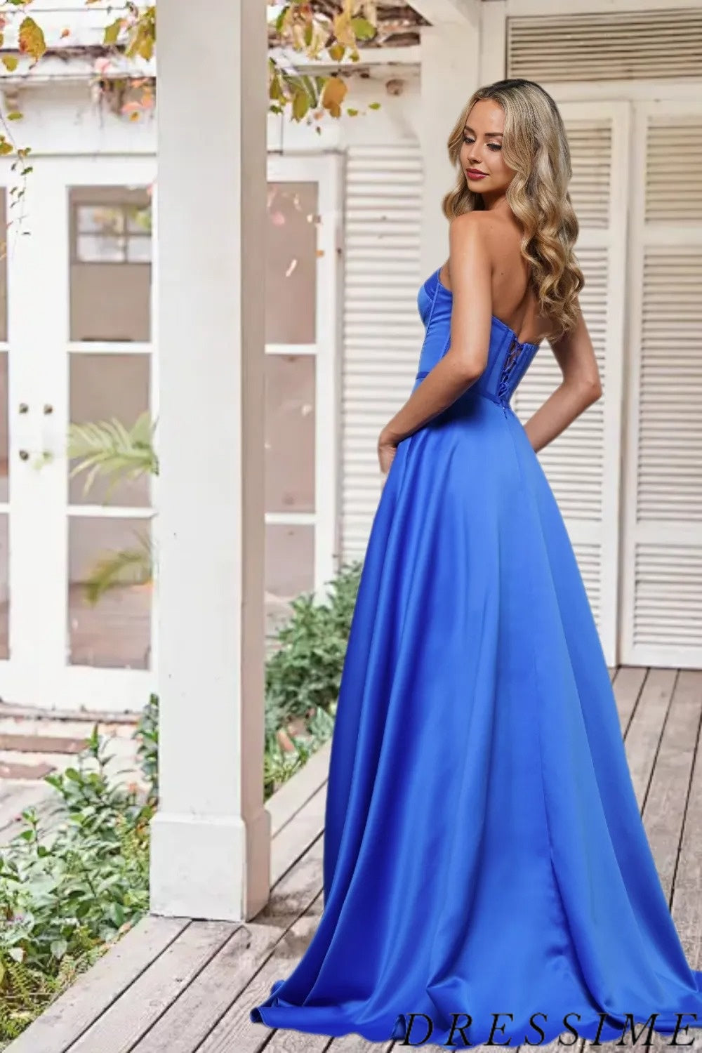 Dressime Elegant A Line Sweetheart Satin Long Prom Dress With Slit dressime