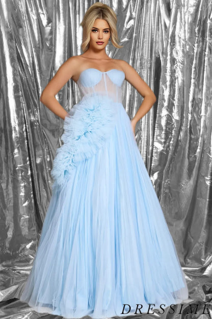 Dressime Elegant A Line Sweetheart Tulle Long Prom Dress dressime