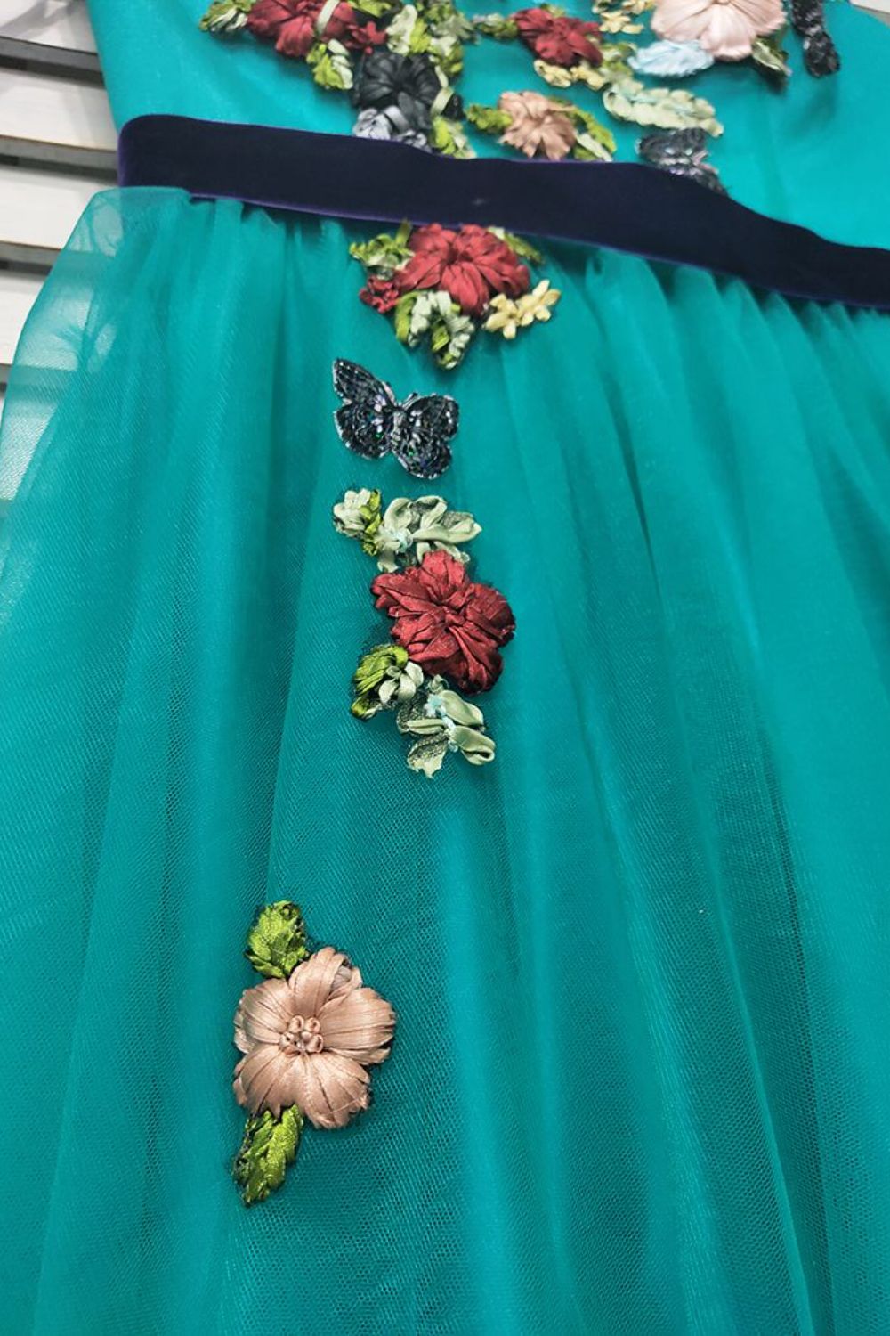 Dressime Elegant V-Neck Teal Long Prom Dress with Embroidery dressime