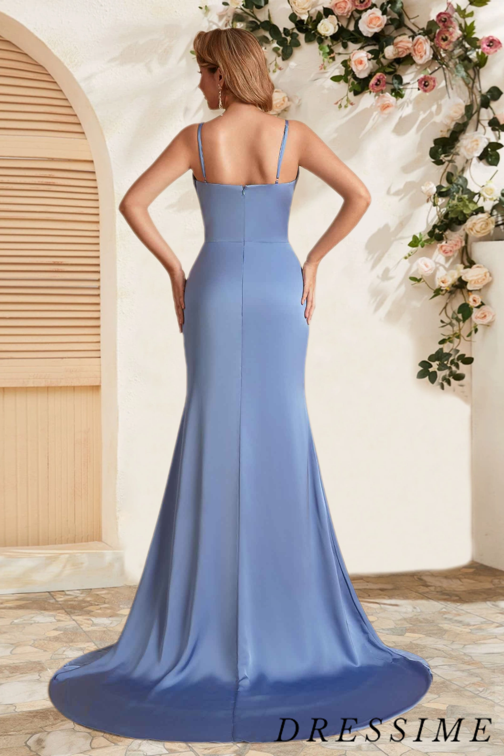 Dressime Glamorous Sheath V Neck Satin Floor Length Bridesmaid Dress W dressime Dressime Glamorous Sheath V Neck Satin Floor Length Bridesmaid Dress W dressime