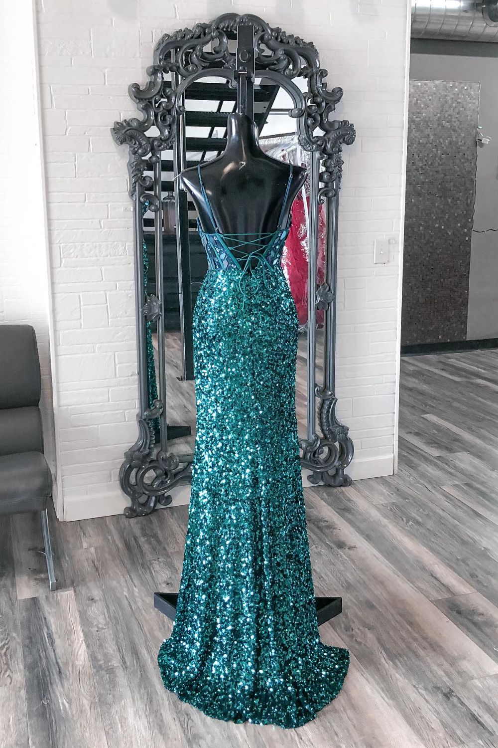 Dressime Glitter Mermaid Spaghetti Straps Sequins Slit Long Prom Dress dressime Dressime Glitter Mermaid Spaghetti Straps Sequins Slit Long Prom Dress dressime