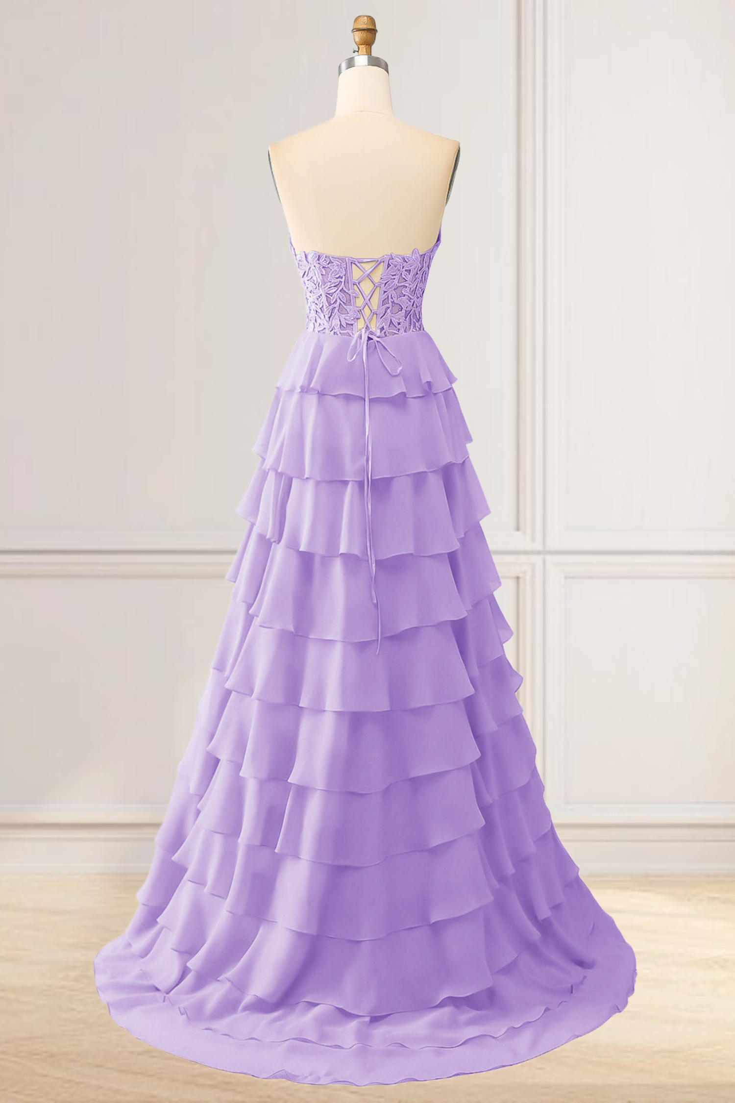 Dressime High Neck Ruffle Chiffon Long Tiered Prom Dresses with 3D Flo dressime Dressime High Neck Ruffle Chiffon Long Tiered Prom Dresses with 3D Flo dressime