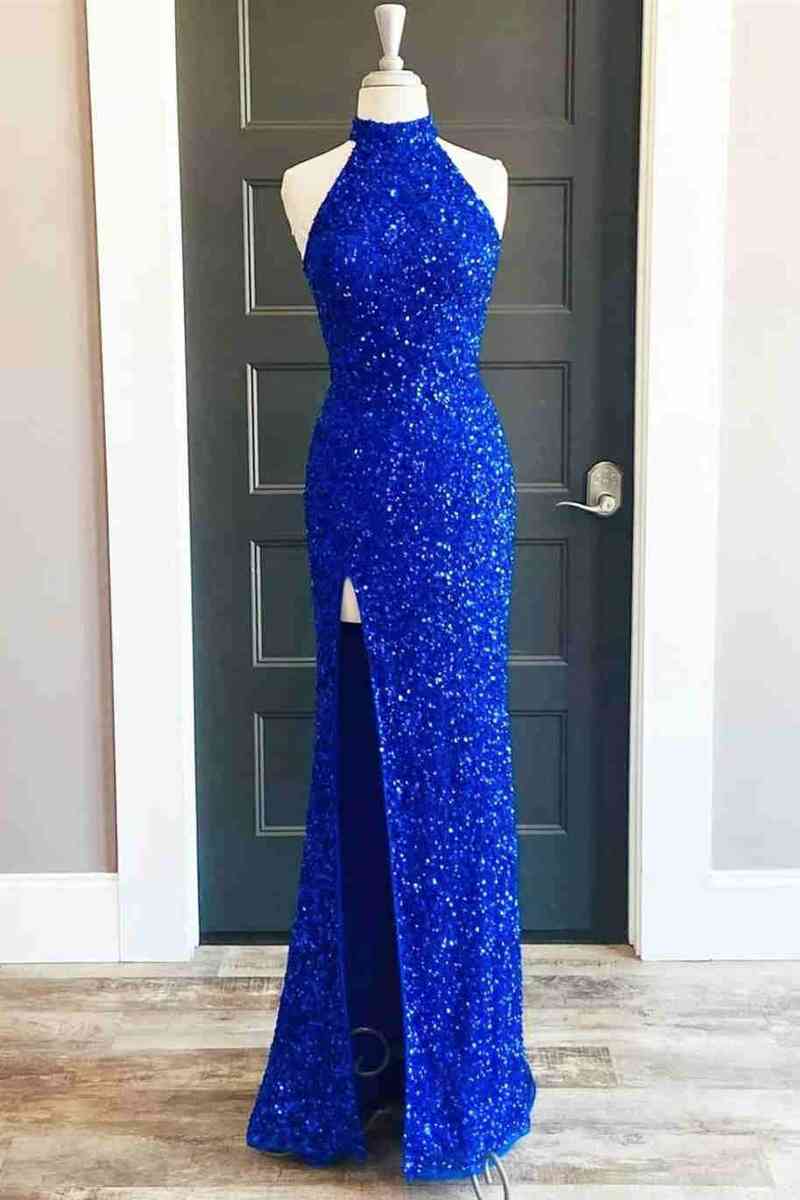 Dressime Mermaid High Neck Sequin Slit Prom Dress – dressime Dressime Mermaid High Neck Sequin Slit Prom Dress – dressime