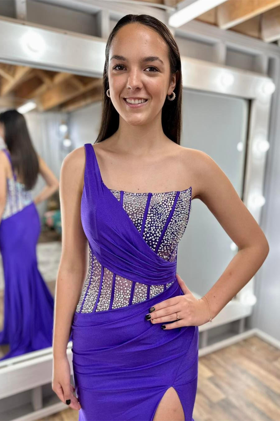 Dressime Mermaid One Shoulder Long Prom Dress with Rhinestones dressime