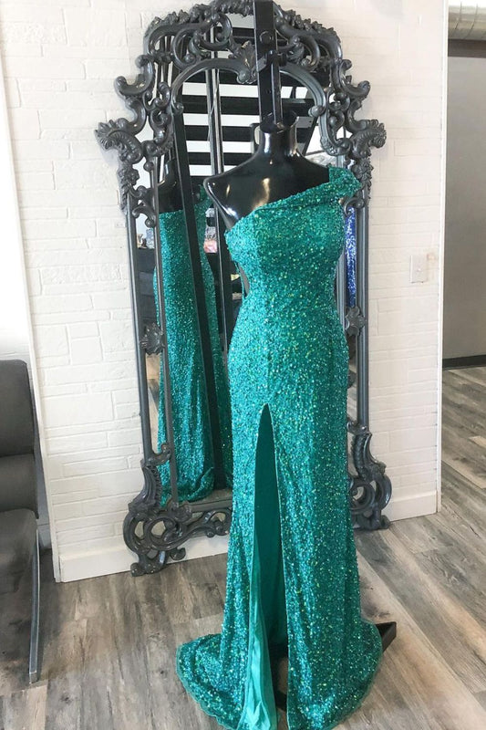 Dressime Mermaid One Shoulder Sequin Cutout Long Prom Dress With Slit dressime