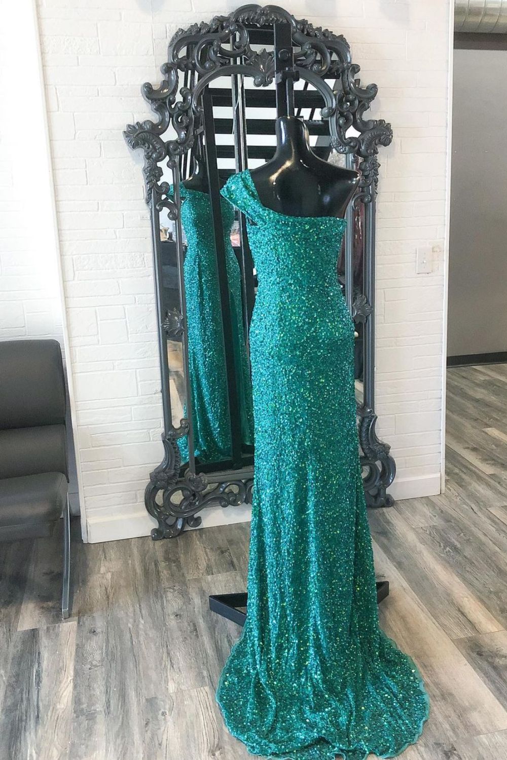 Dressime Mermaid One Shoulder Sequin Cutout Long Prom Dress With Slit dressime
