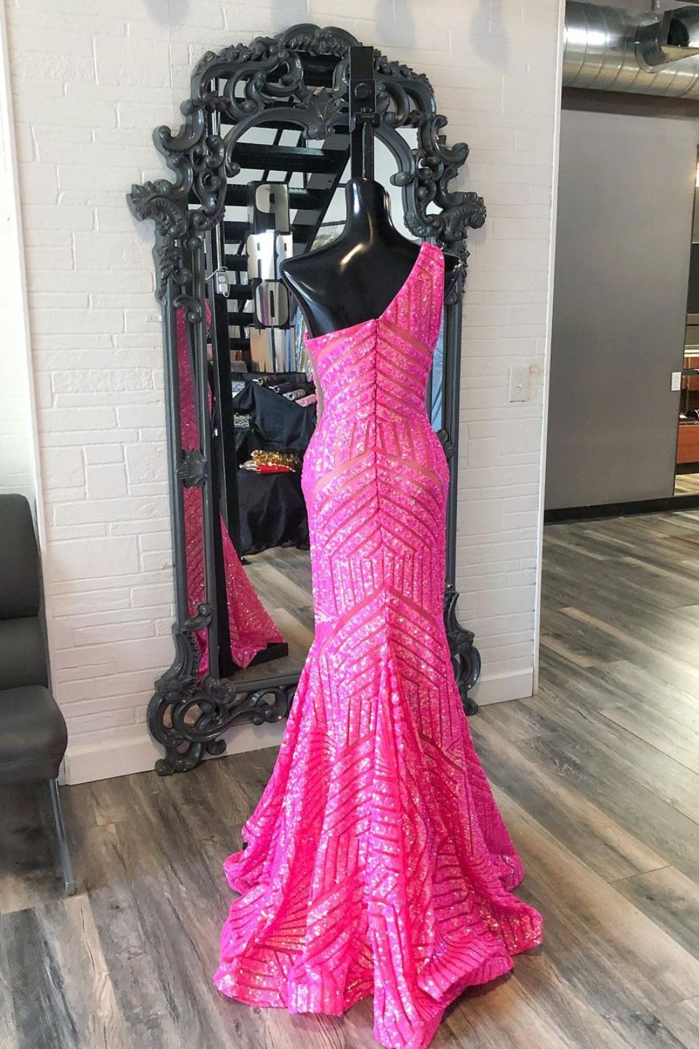 Dressime Mermaid One Shoulder Sequin Long Prom Dress dressime