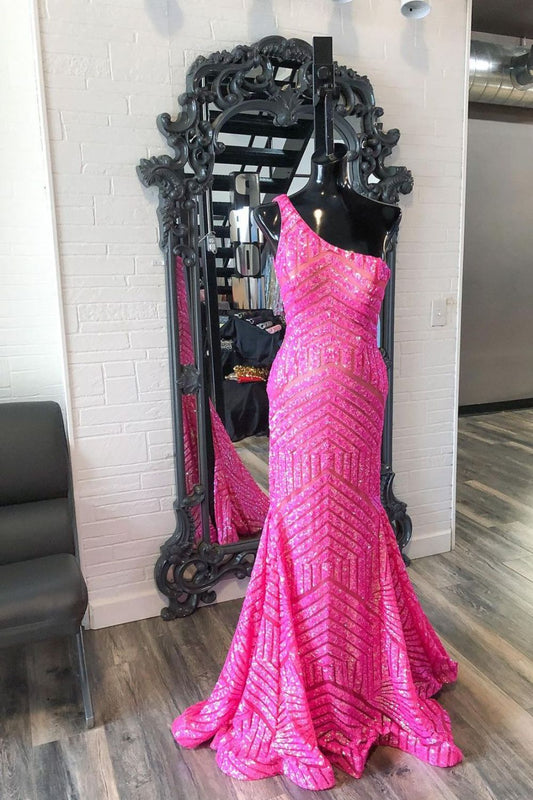 Dressime Mermaid One Shoulder Sequin Long Prom Dress dressime