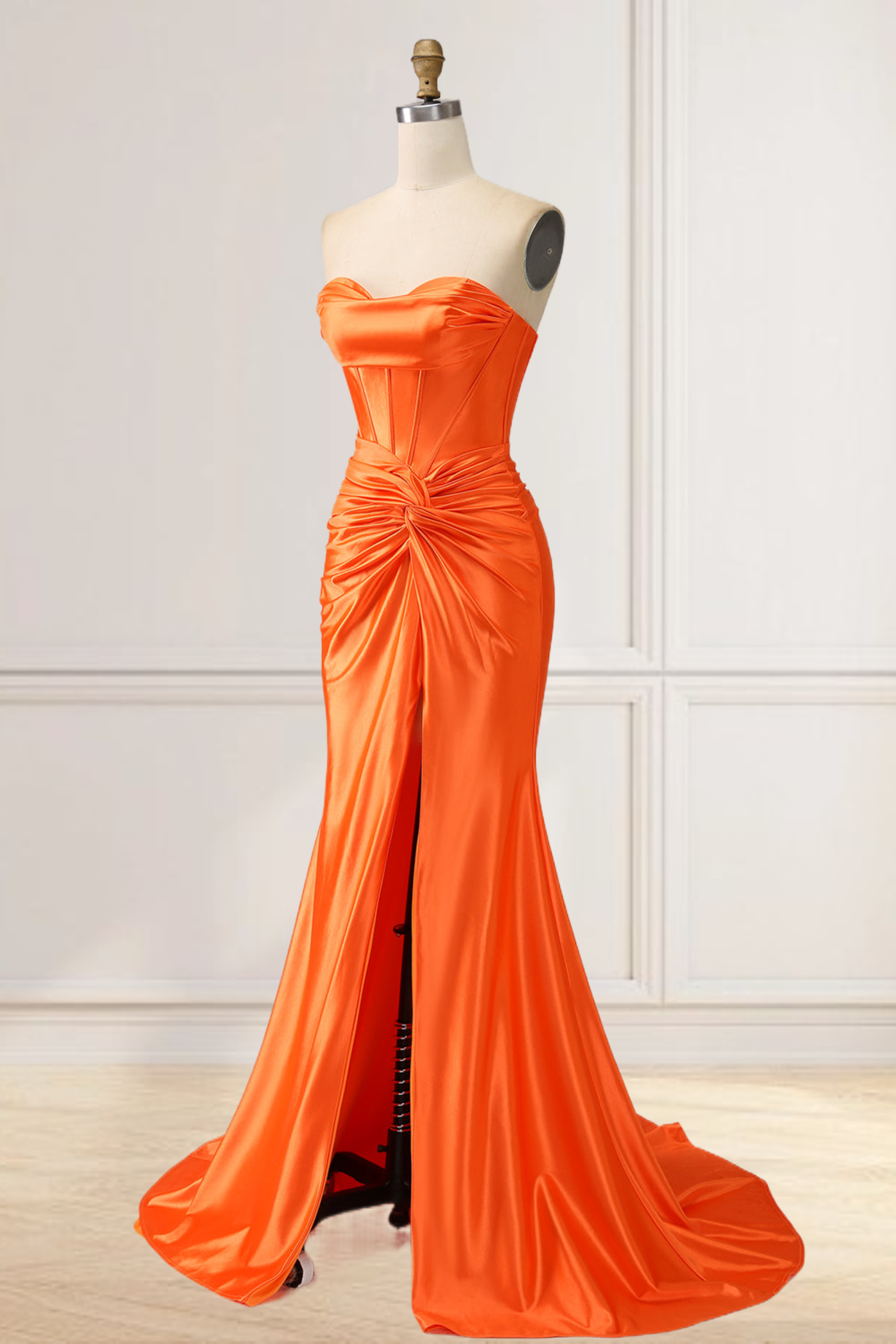 Dressime Mermaid Satin Strapless Twist-Front Long Dresses with Slit dressime Dressime Mermaid Satin Strapless Twist-Front Long Dresses with Slit dressime