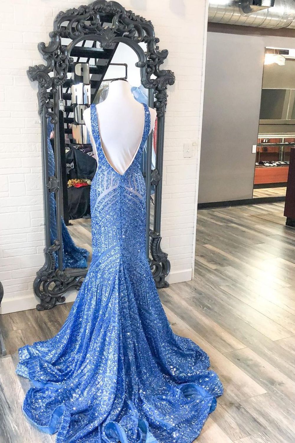 Dressime Mermaid Sequin Deep V Neck Long Prom Dress dressime Dressime Mermaid Sequin Deep V Neck Long Prom Dress dressime