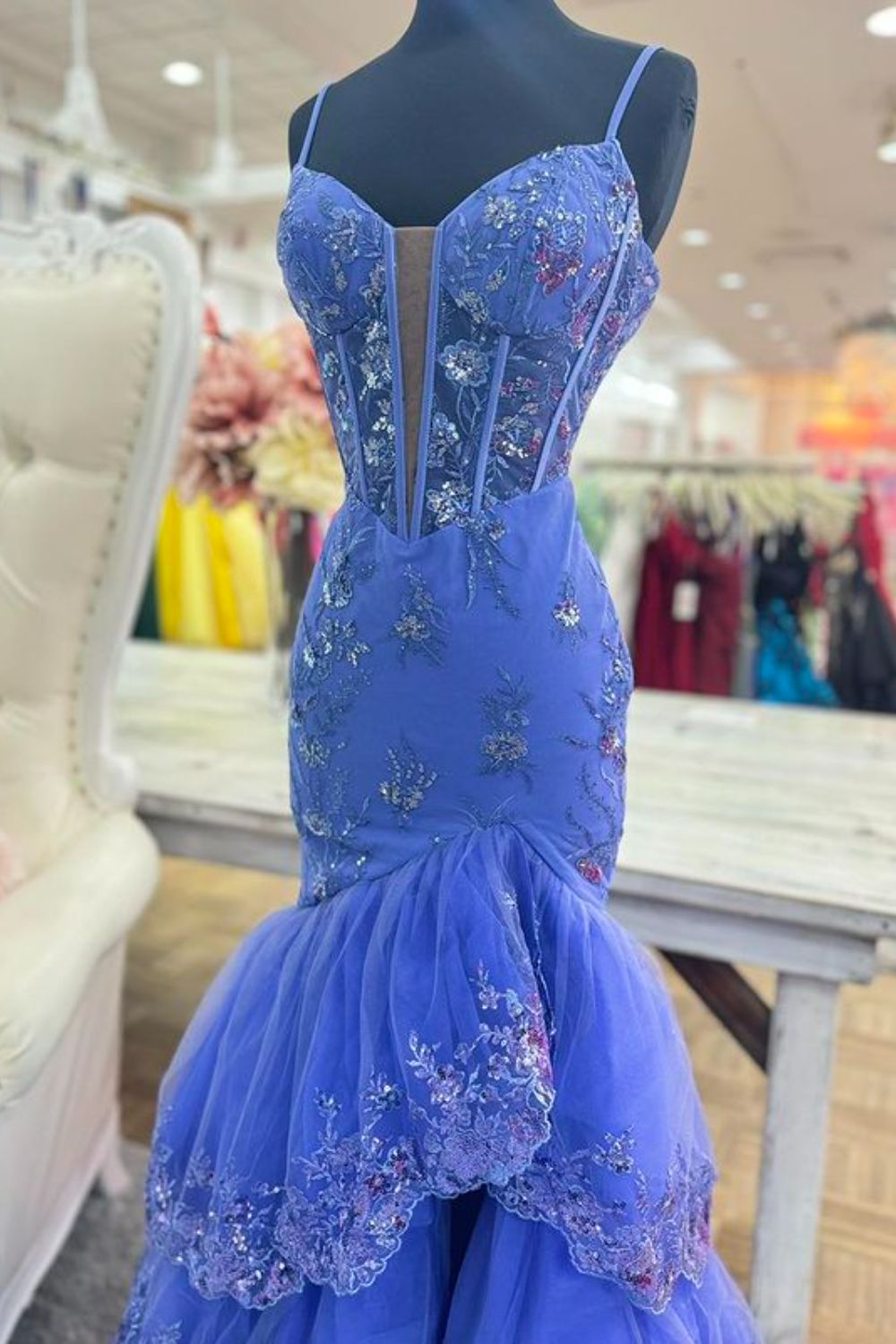 Dressime Mermaid Spagetti Straps Trumpet Long Prom Dress With Appliques dressime