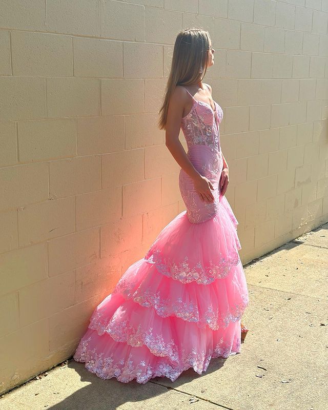 Dressime Mermaid Spagetti Straps Trumpet Long Prom Dress With Appliques dressime