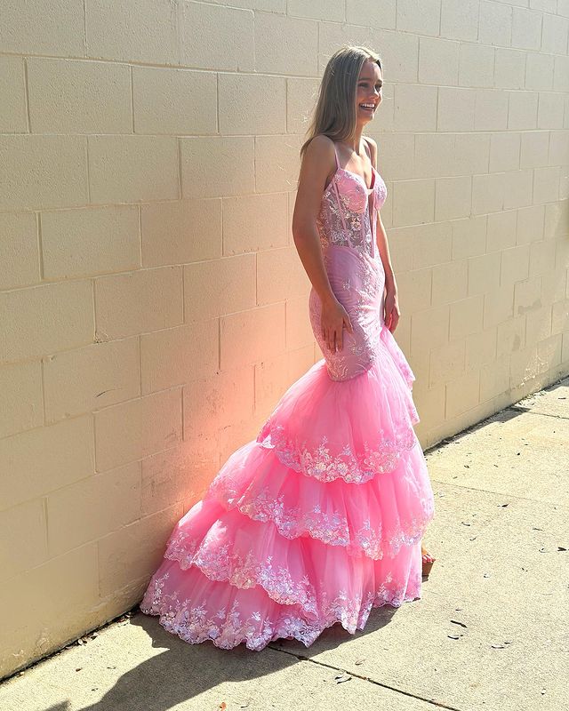 Dressime Mermaid Spagetti Straps Trumpet Long Prom Dress With Appliques dressime