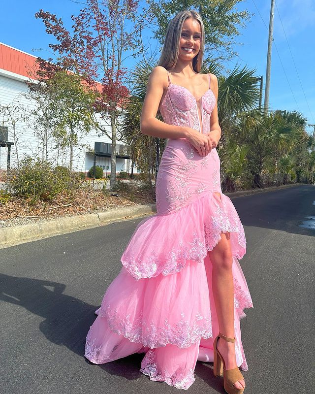Dressime Mermaid Spagetti Straps Trumpet Long Prom Dress With Appliques dressime